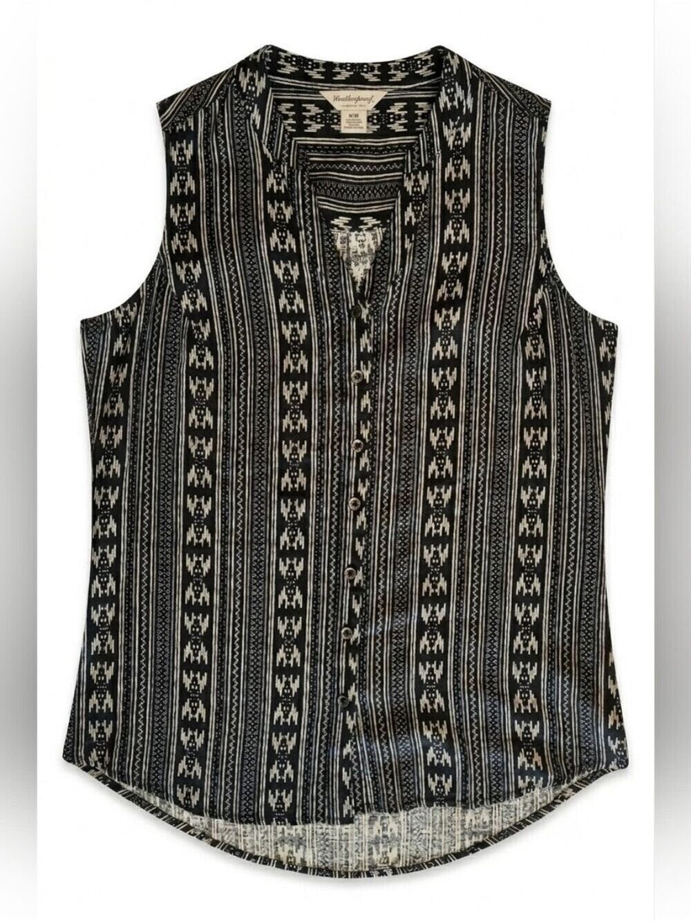 Weatherproof Vintage Black & White Patterned Button Down Sleeveless Blouse Top M